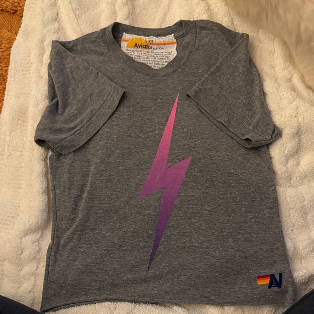 Aviator Nation Charcoal Tee with Violet Lightning